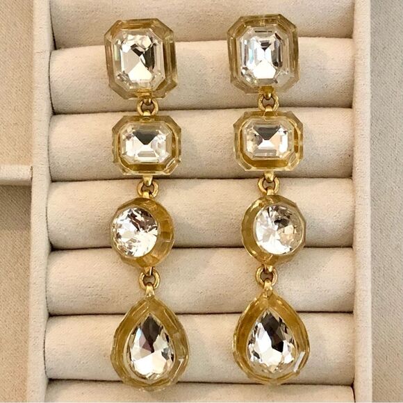 J.Crew | Geometric Acetate Drop Earrings | Crystal | 3” Length - Picture 2 of 3